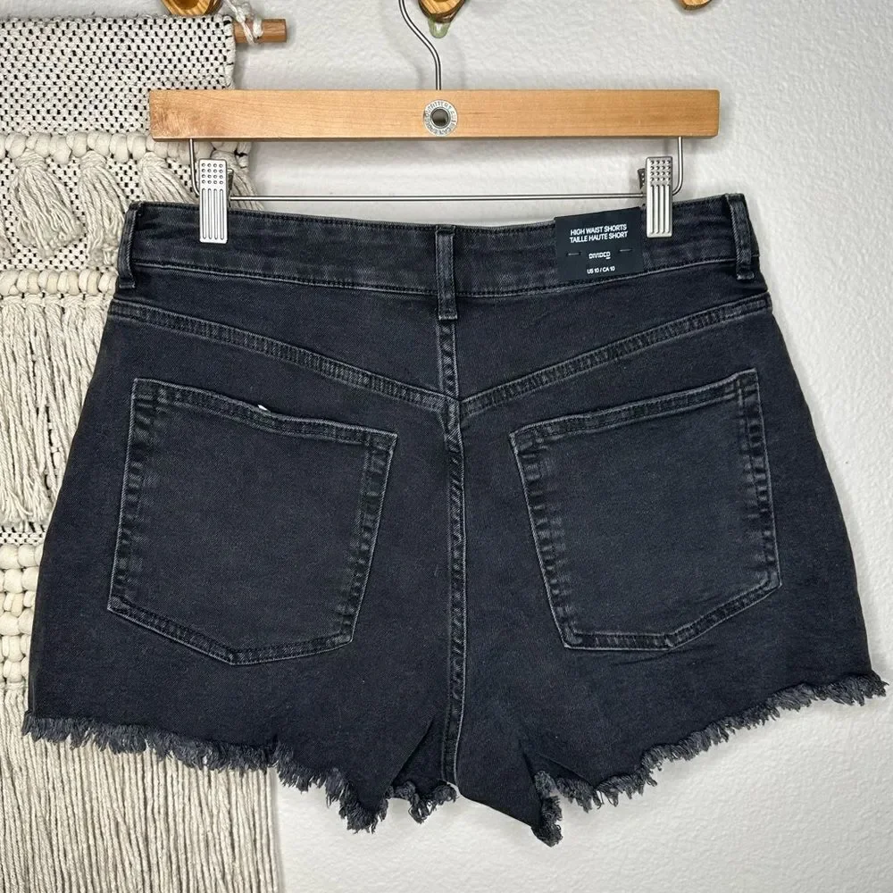 H&M Divided Black High Waisted Jean Shorts Size 10